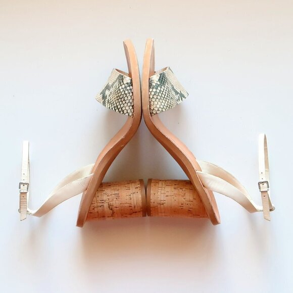 Dolce Vita Jali Snakeskin & White Round Cork Heels / Sandals / Summer Shoes S - Picture 8 of 16